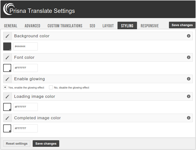 Admin panel - Styling bar