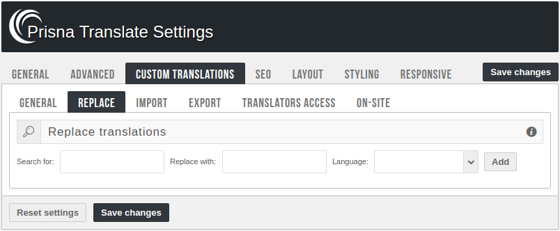 Admin panel - Replace translations