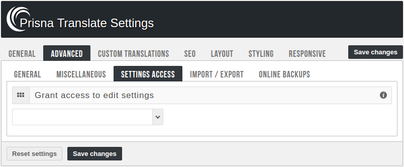 Admin panel - Settings access