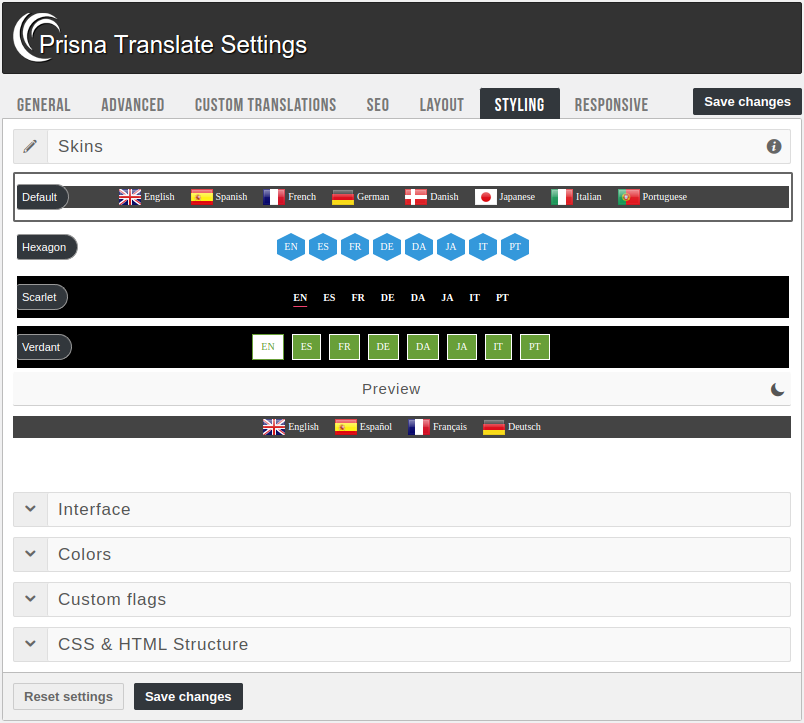 Admin panel - Styling bar