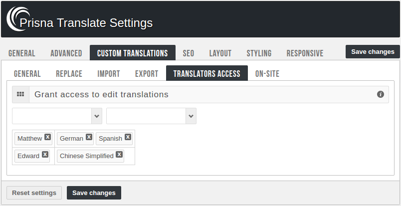 Admin panel - Translators access